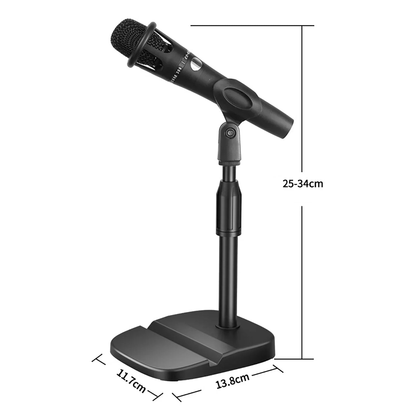 Black gooseneck desktop microphone stand with adjustable height prevent slip table base and phone tablet slot for recording studio