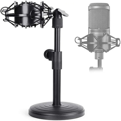 Black desktop microphone stand with adjustable height and shock mount for at2020usb+ studio recording use