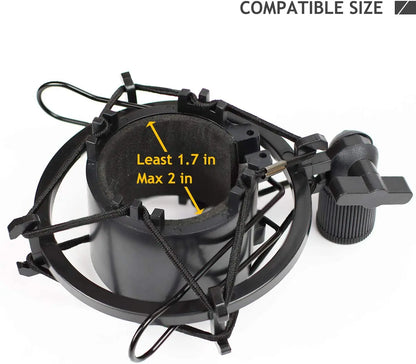 Black plastic desktop microphone stand with adjustable mesh cage and foam insert for at2020usb+ and table mic use