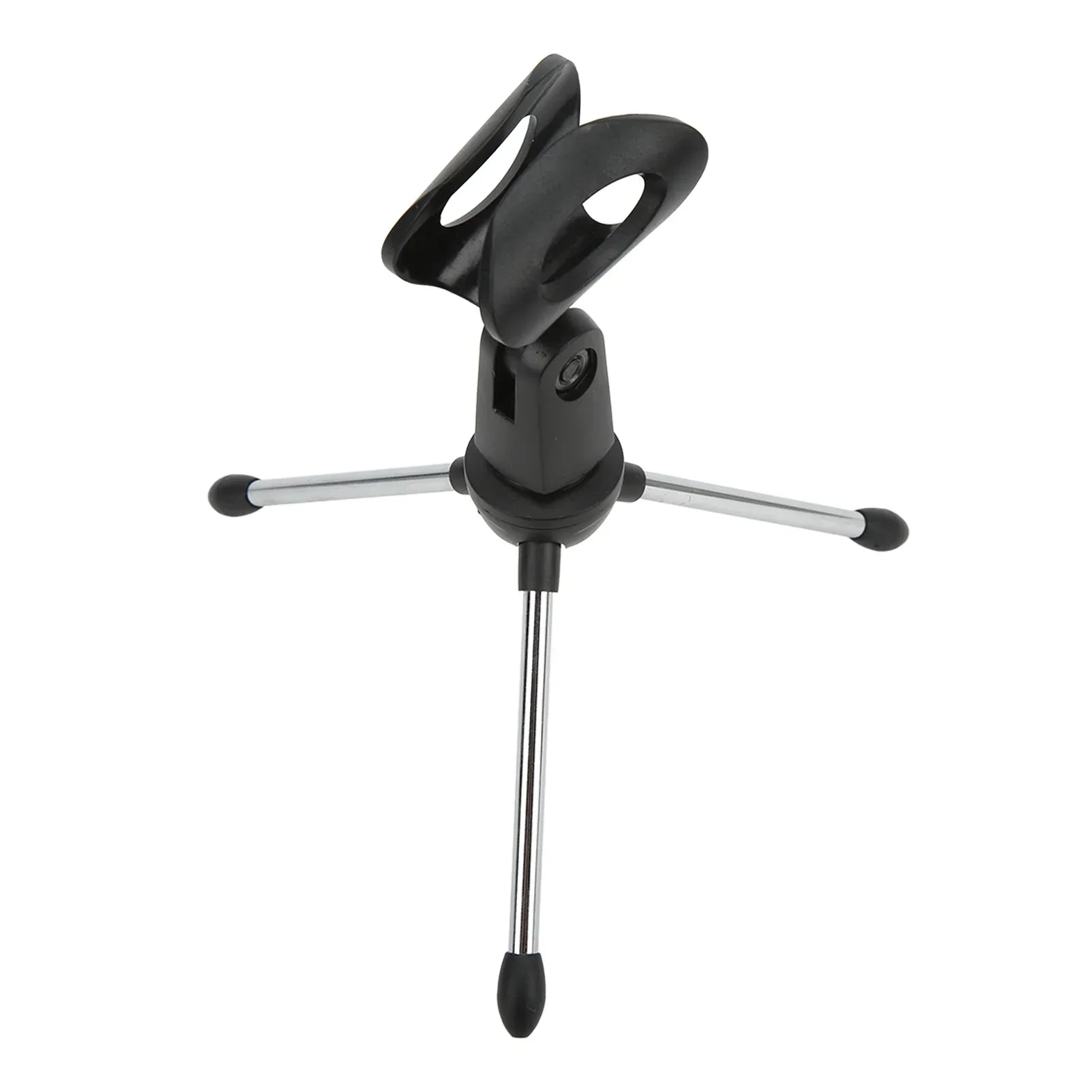 Black plastic and chrome metal desktop microphone stand with adjustable clamp stainless steel table microphone holder