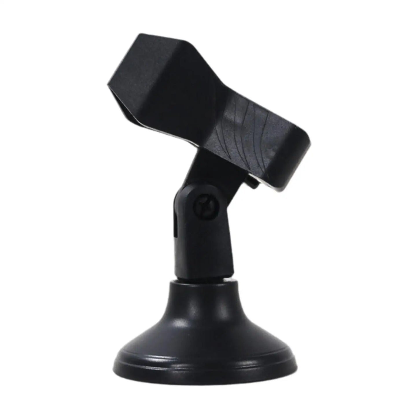Black plastic desktop microphone stand with suction cup base and adjustable arm for live streaming and type beat music