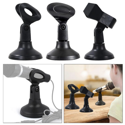 Black plastic desktop microphone stand with adjustable arm and suction cup base for live streaming and type beat music use