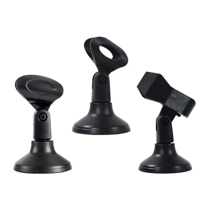 Black plastic desktop microphone stand with adjustable arm and suction cup base ideal for live streaming and type beat music