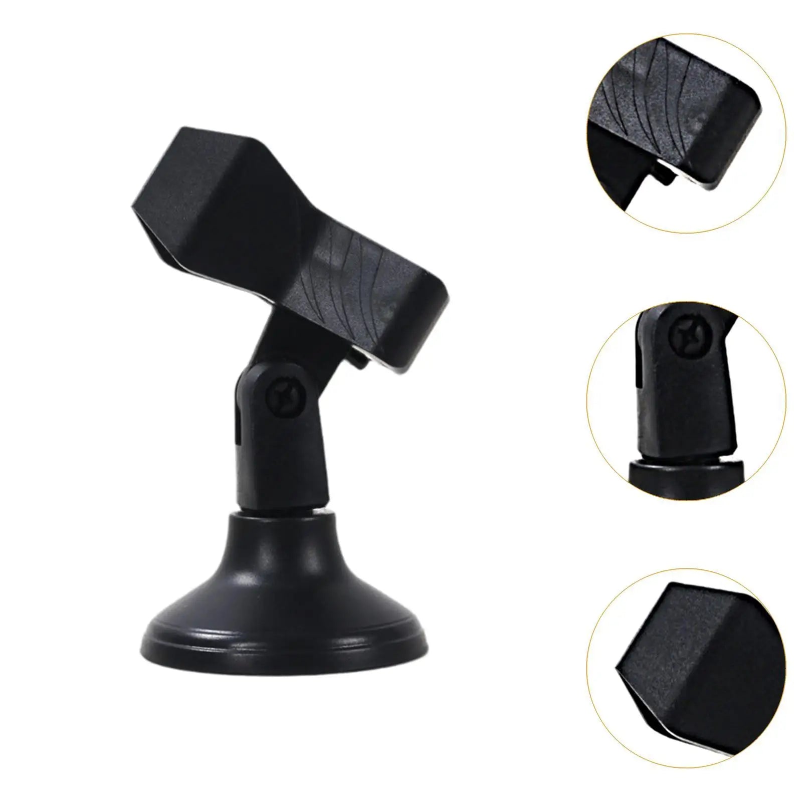 Black plastic desktop microphone stand with suction cup adjustable arm and hexagonal clamp for live streaming type beat music