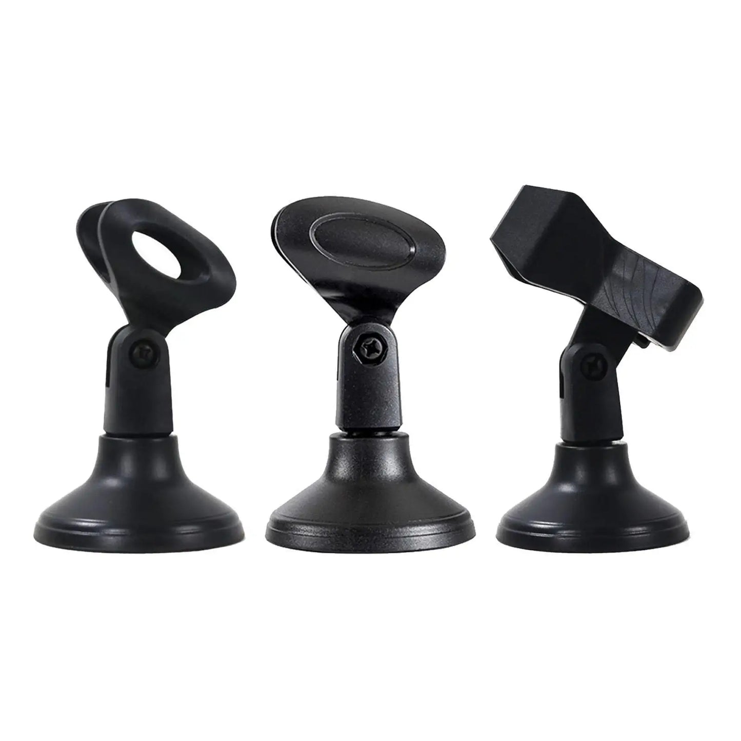 Three black plastic desktop microphone stands with adjustable arms and suction cup bases for live streaming and type beat music