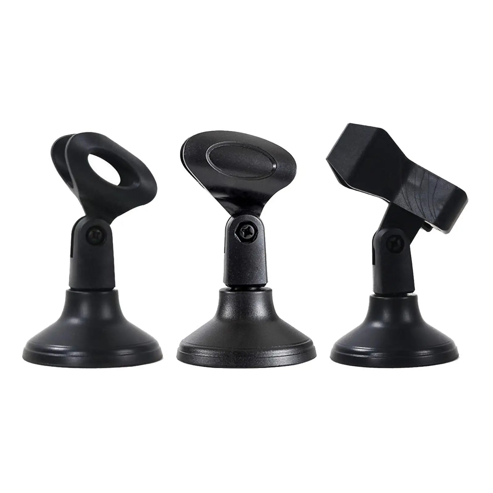 Three black plastic desktop microphone stands with adjustable arms and suction cup bases for live streaming and type beat music