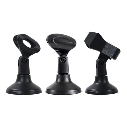 Three black plastic desktop microphone stands with adjustable arms and suction cup bases for live streaming and type beat music
