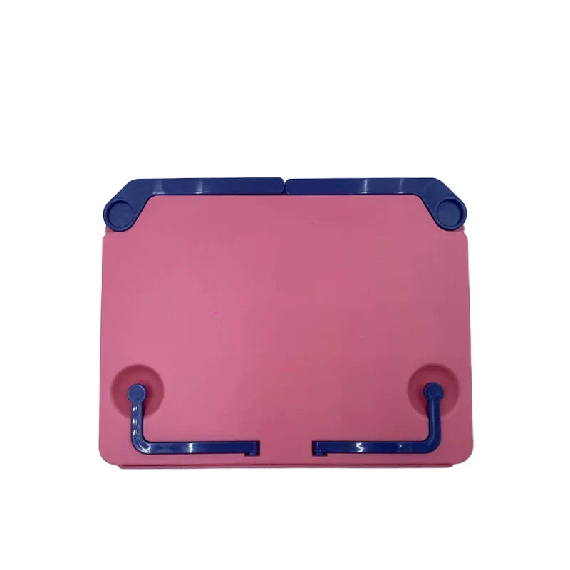 Pink plastic adjustable desktop sheet music stand with navy blue accents foldable children reading stand for guitar use