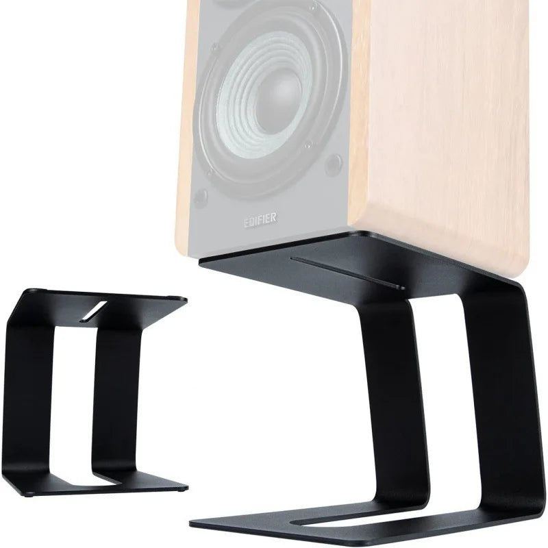Black metal speaker stand professional with sleek minimalist design for professional bookshelf speakers and studio monitor support
