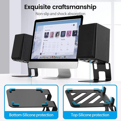 Black metal desktop speaker stands with silicone protection pads for studio monitor speaker and bookshelf speaker stands