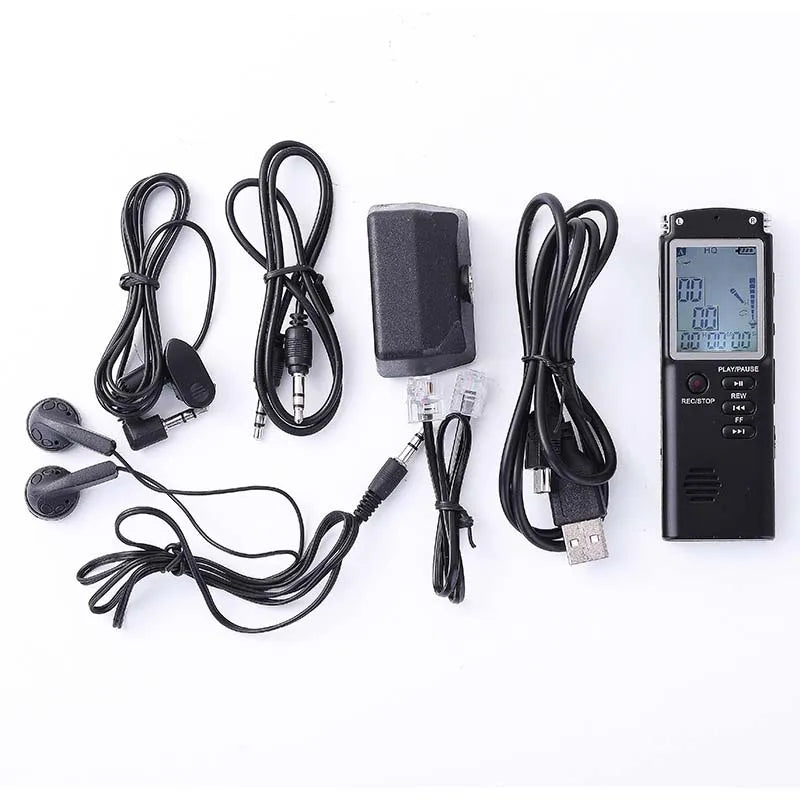Black digital audio voice recorder 16gb with lcd screen multiple control buttons and intelligent noise reduction feature