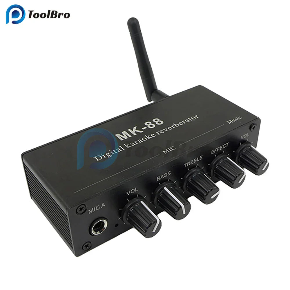Black toolbro mk-88 digital karaoke reverberator with microphone mic reverb and amplifier mixer board featuring effect coaxial decoder