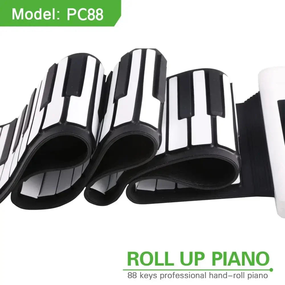 Black and white digital piano musical instrument with 88 keys roll foldable piano keyboard flexible design model pc88