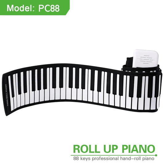 Black and white digital piano musical instrument with 88 keys roll flexible foldable piano keyboard for portable use
