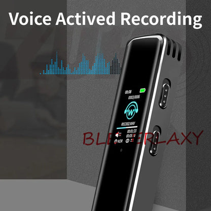 Black and silver digital voice activated recorder dictaphone long distance audio recording with ips screen and audio metrics display