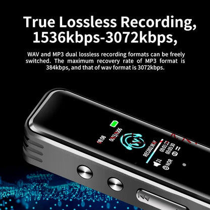 Silver metallic digital voice activated recorder dictaphone long distance audio recording with black ips touchscreen display