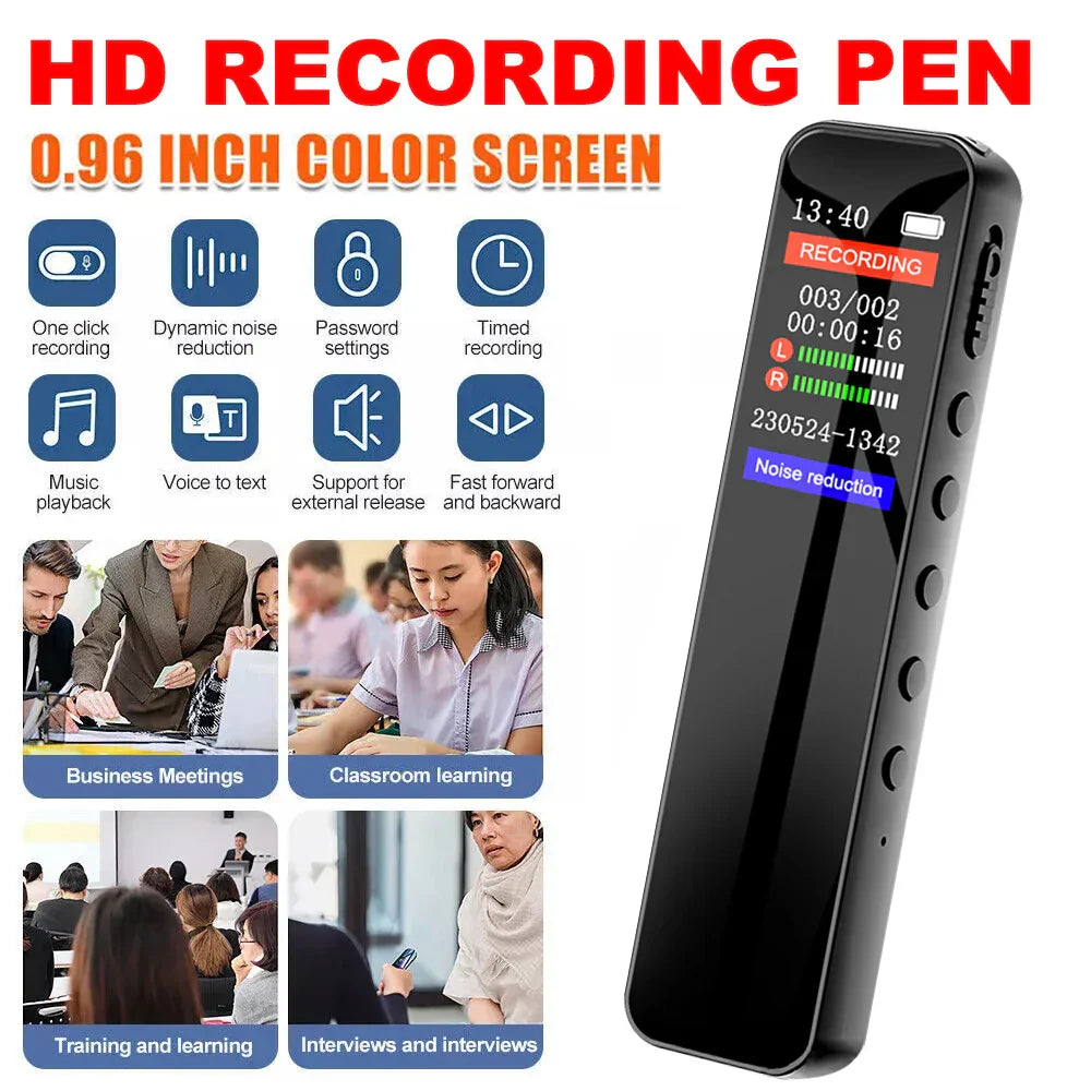 Black hd voice recorder 128gb with 0.96-inch color screen and multiple buttons for portable sound dictaphone 1536kbps use
