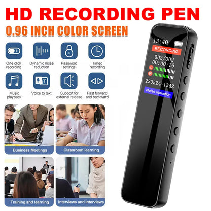Black hd voice recorder 128gb with 0.96-inch color screen and multiple buttons for portable sound dictaphone 1536kbps use
