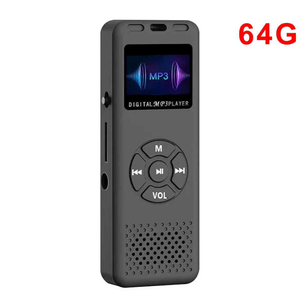 Black 64gb digital voice recorder and player professional dictaphone with small screen and playback buttons for radio 32gb 64gb use