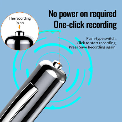 Silver metallic digital voice recorder pen with push-type switch rechargeable sound dictaphone for professional recording
