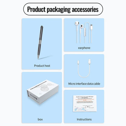Silver and black voice recorder pen with sleek metallic finish rechargeable sound dictaphone for professional audio recording