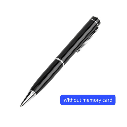 Black pen with silver accents and glossy finish as a professional voice recorder and music player recording device