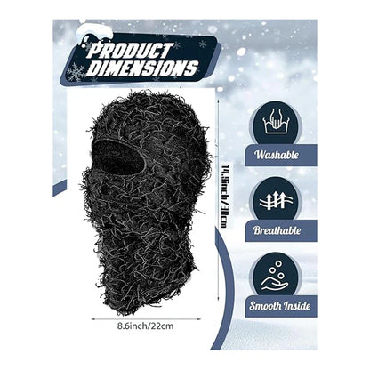 Black fuzzy yeat shiesty distressed ski mask with smooth inner lining and eye cutouts for men and women