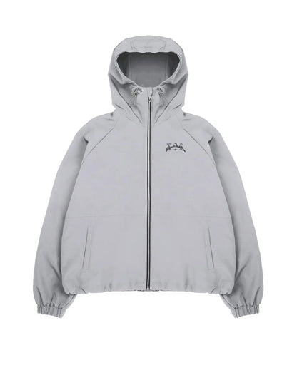 Light gray divin hoodie y2k with front zipper elastic cuffs and hem featuring harajuku hip hop graphic print oversized design