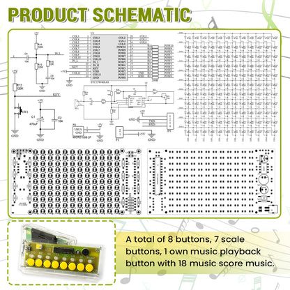Yellow button panel with 8 keys including 7 scale buttons and 1 music playback for keys electronic piano kit assembly