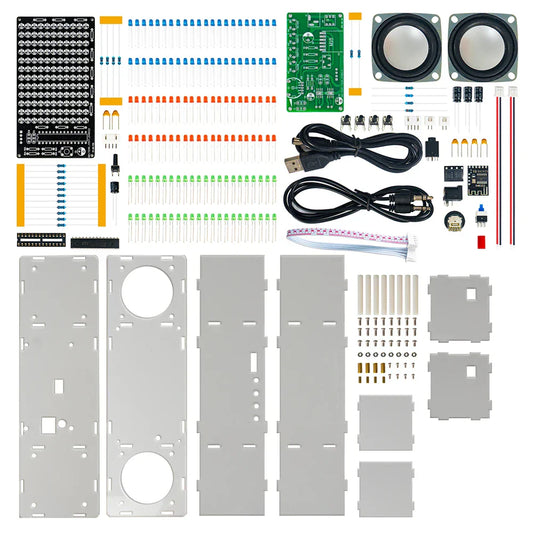 Gray metal chassis with circular cutouts and mounting holes for diy bluetooth speaker kit electronic dual channel soldering use