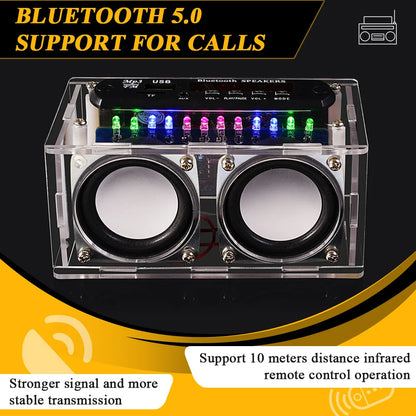 Clear acrylic diy bluetooth speaker kit with dual black drivers and colorful led lights for diy soldering project