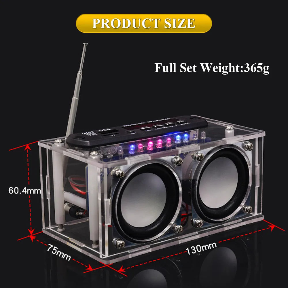 Clear acrylic diy bluetooth speaker kit with two black drivers purple blue led control panel and silver antenna