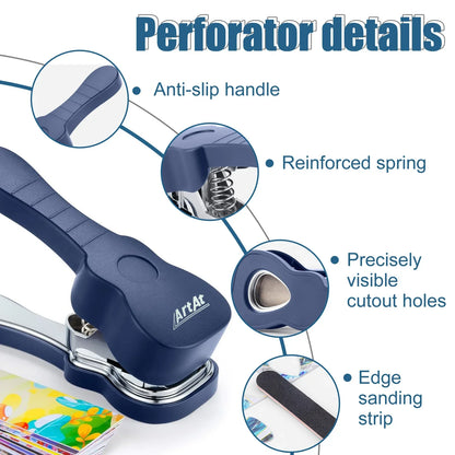 Navy blue diy guitar pick punch maker with textured grip handle and chrome metal parts for acoustic electric bass use