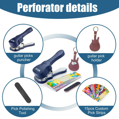 Navy blue diy guitar pick punch with silver accents and ergonomic handle for acoustic electric bass pick making