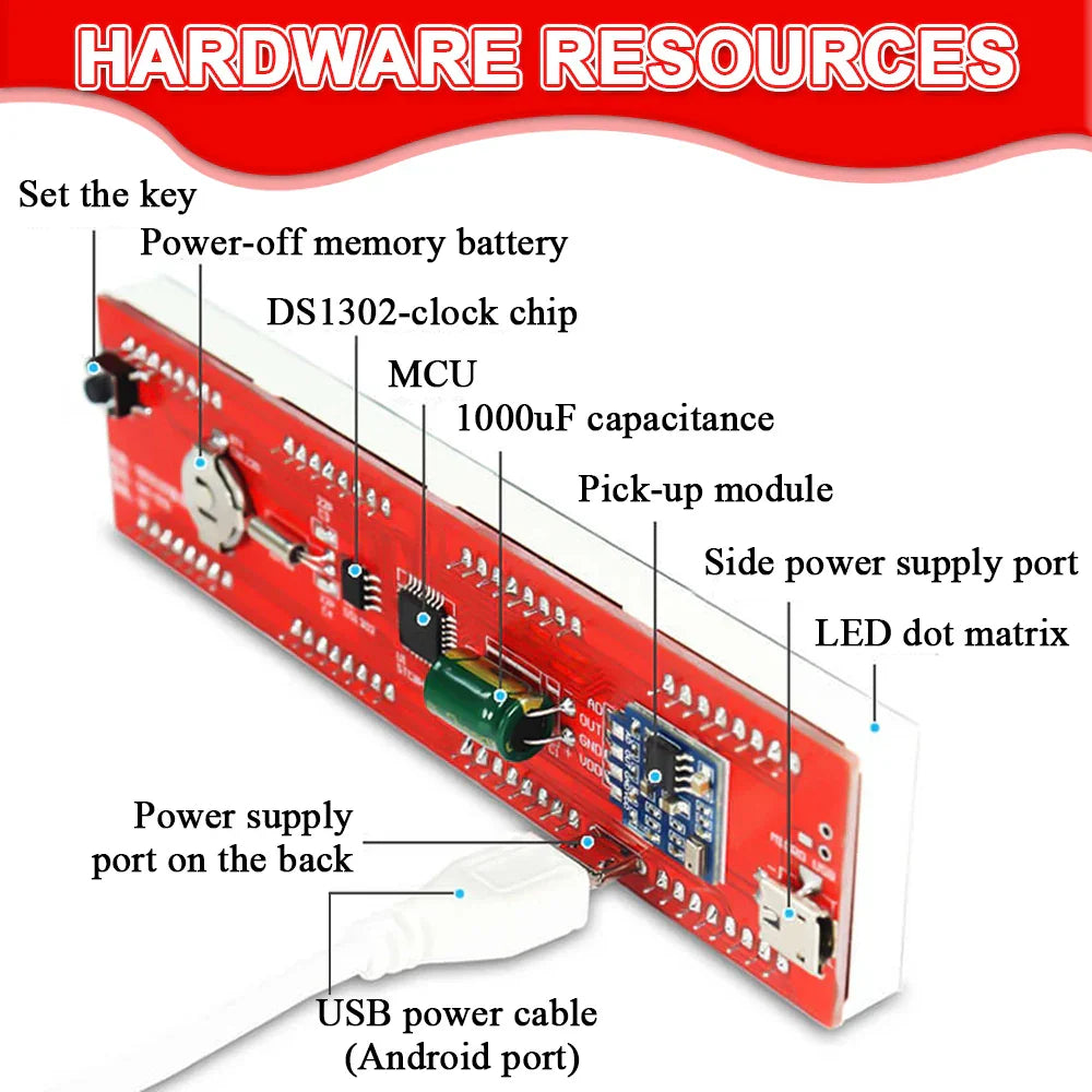 Red diy led music dot matrix clock electronic rhythm light board with ds1302 chip and usb power port for soldering kit