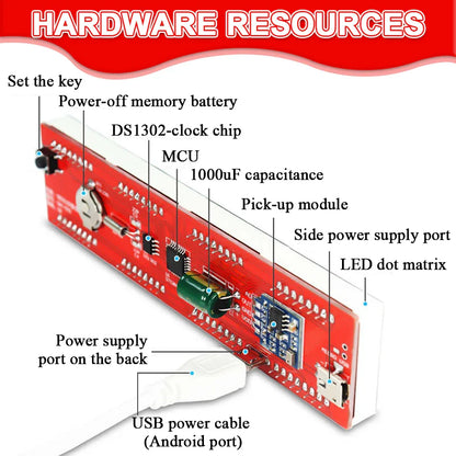 Red diy led music dot matrix clock electronic rhythm light board with ds1302 chip and usb power port for soldering kit