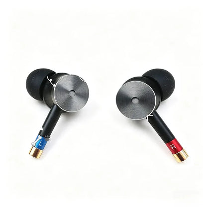 Black diy mmcx hifi in-ear monitors with brushed metal deep bass driver housings and gold-plated detachable cable audiophile connectors