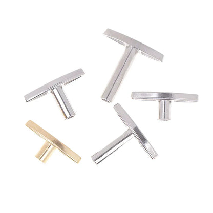 Set of five t-shaped diy music box rotating handle accessories in silver and gold polished metal finish