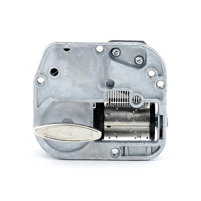 Silver-toned diy music box mechanism with visible gears keyhole and rotating handle accessories musical tools