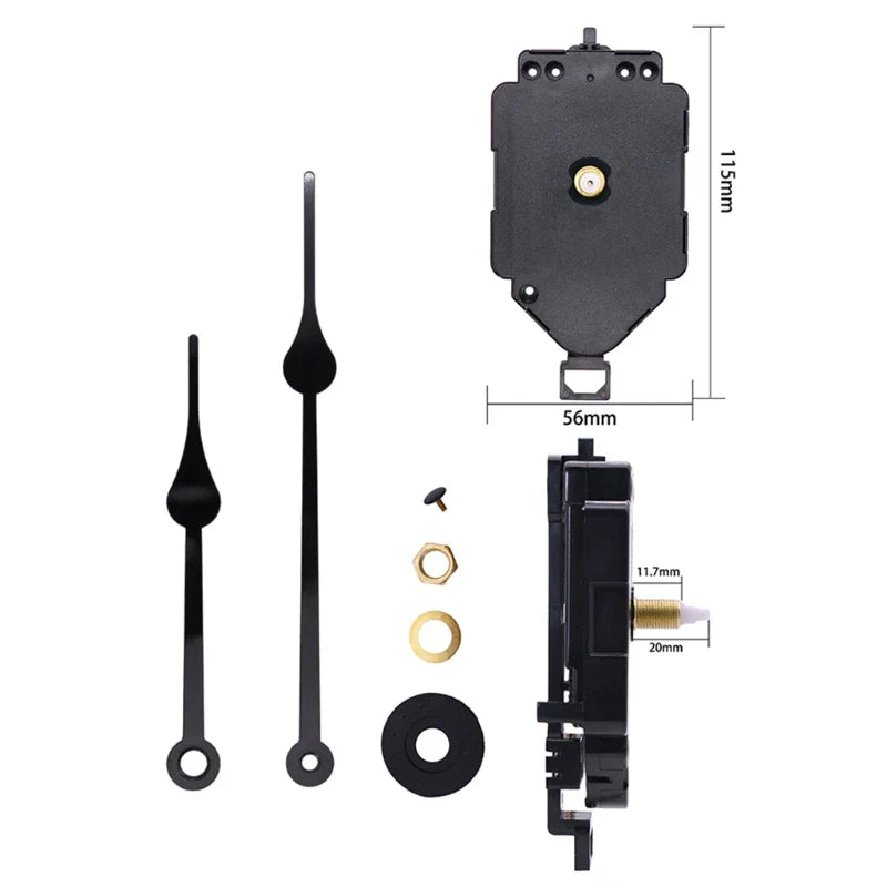 Black clock movement mechanism with gold-toned accents for high quality wall clocks and diy pendulum trigger use