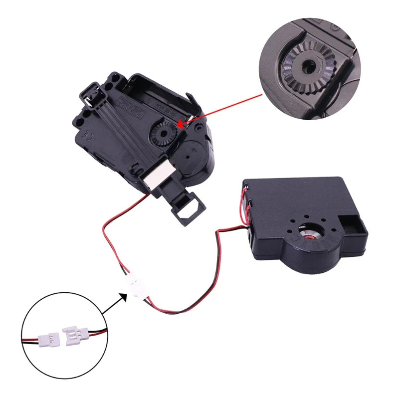 Black plastic clock movement mechanism with red wiring and white connectors for high quality wall clocks DIY pendulum trigger