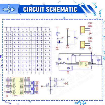 Blue printed circuit schematic diagram with labeled connections for diy sound control music electronic kits pcb soldering project