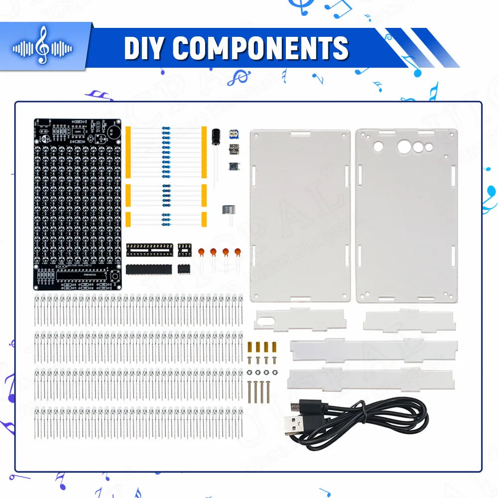 White plastic case for diy sound control led music electronic kit with audio frequency display pcb for soldering practice