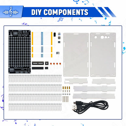 White plastic case for diy sound control led music electronic kit with audio frequency display pcb for soldering practice