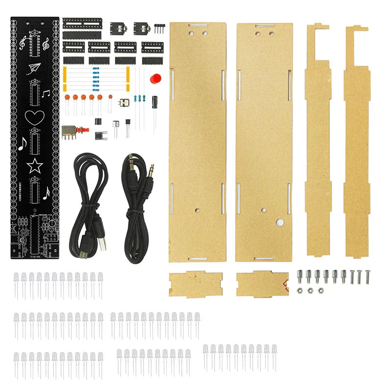 Black music-themed diy sound control spectrum electronic kit with gold circuit boards and effects diy soldering components