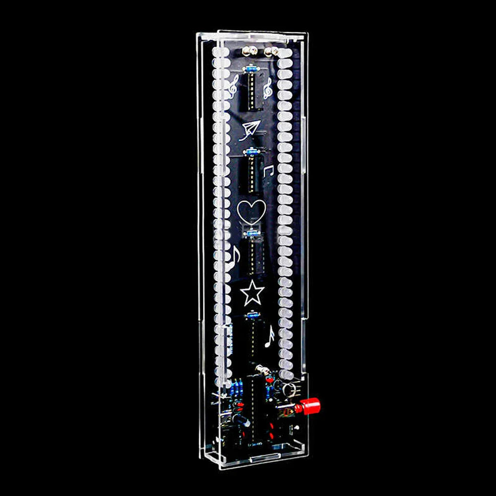 Clear acrylic diy sound control jewelry display case with black interior and white musical note cutouts for led music spectrum kit