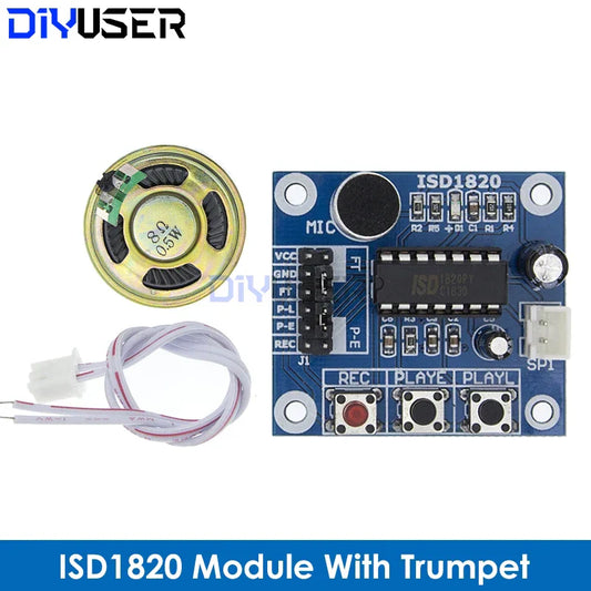 Blue diyuser isd1820 voice recording recorder module with microphone, buttons, and sound audio loudspeaker components