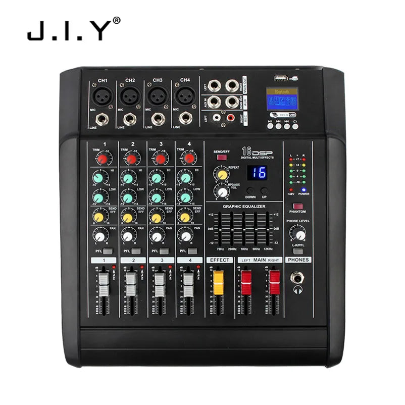 Black j.i.y. using a black 4 channel 500w stage computer digital mixer bluetooth dj mixer for pc performance