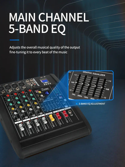 Black 5-band eq computer digital mixer with colorful knobs and digital display for channel 500w stage use bluetooth dj mixer