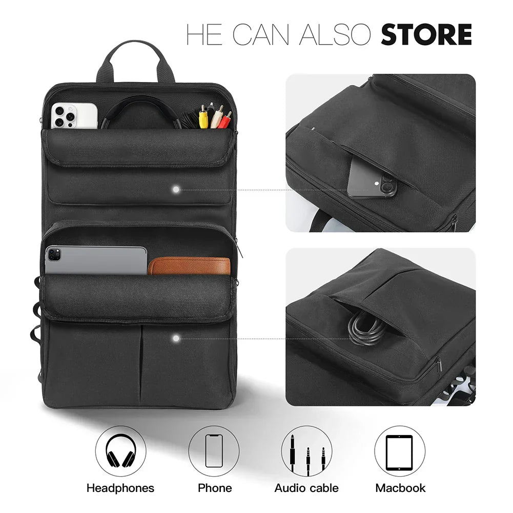 Black nylon dj backpack with multiple compartments for pioneer ddj-400 roland dj-202 with adjustable shoulder strap